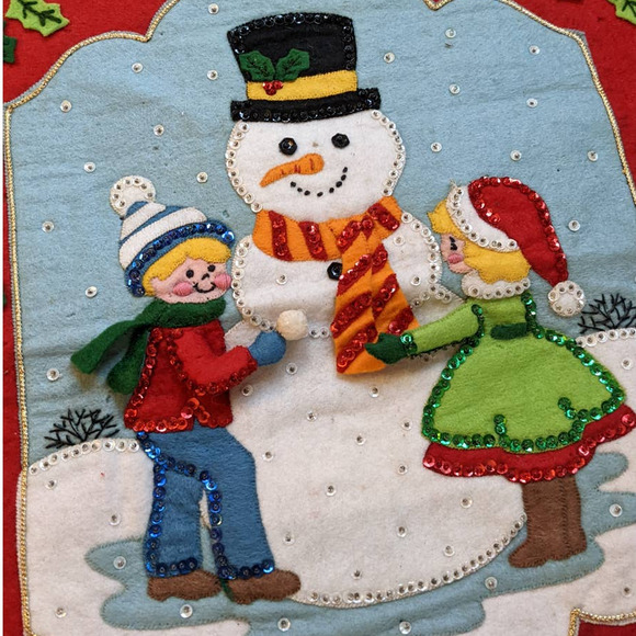 Vintage Christmas Felt Sequin Jeweled Wall Hanging‎ Snowman from Bucilla Kit - Picture 2 of 10